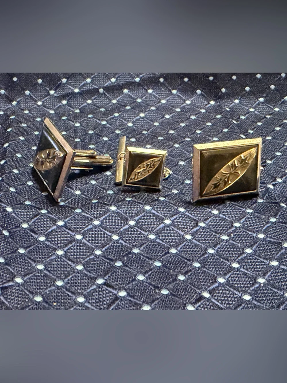 Men's Gold-Tone Engraved Cufflinks and Tie Clip Set